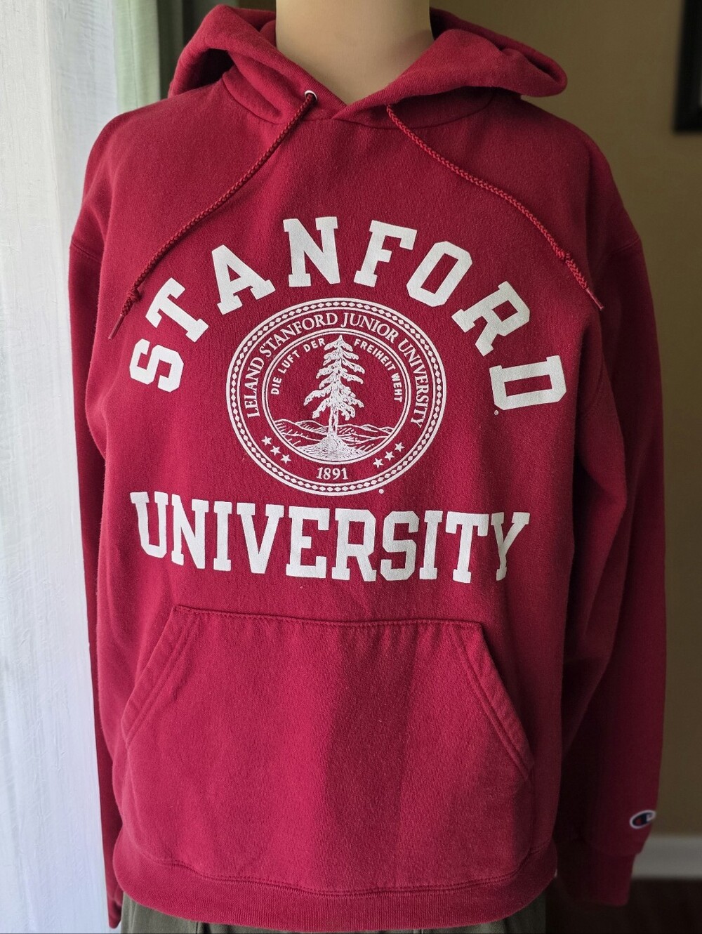 Vintage Stanford University Champion Hoodie Cardinal Red Collegiate Sweatshirt S